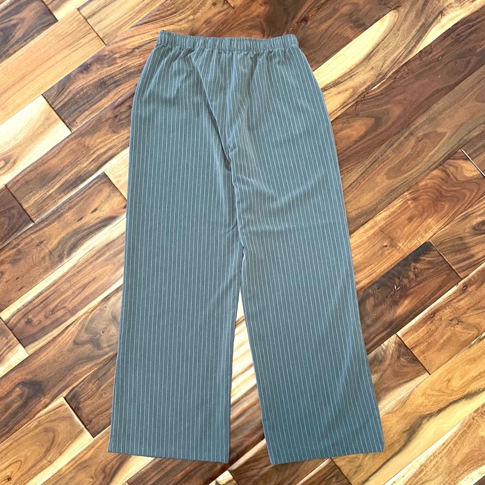 Blenca Size Medium Gray Wide Leg Pinstripe Drawstring Trouser Elastic Waist - Picture 6 of 9